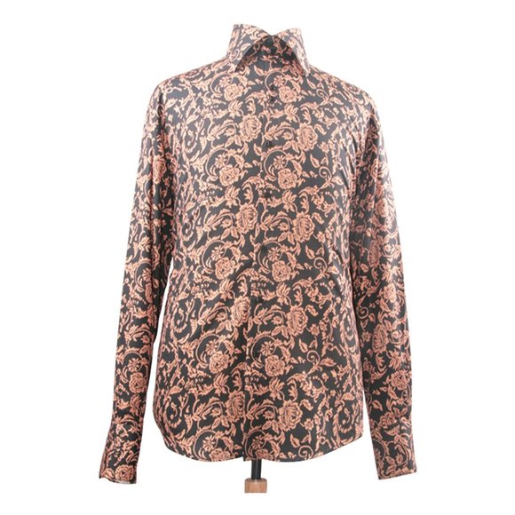 Men’s Large Paisley & Floral Long Sleeve Button Down Dress Shirt Black/Coral - Picture 1 of 4